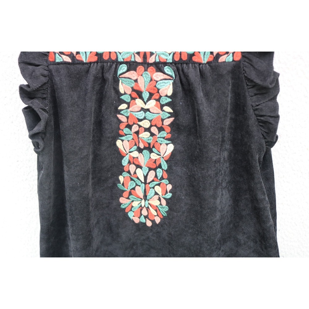 THML Black Ruffle Sleeves Embroidery Corduroy Dress-Medium-Boho-Whimsigoth - Picture 4 of 12